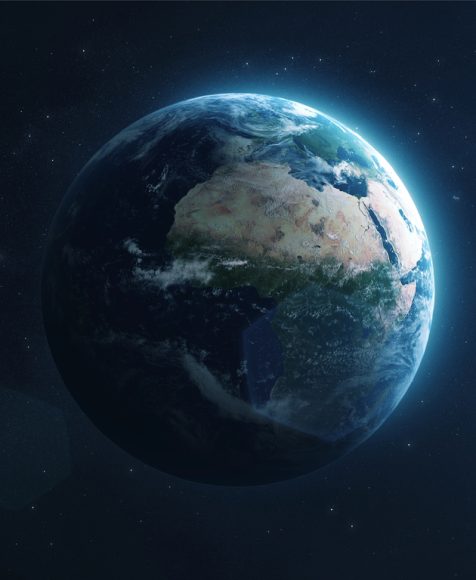 3d Render The planet Earth is accompanied by lens flare appearing from space (close-up)